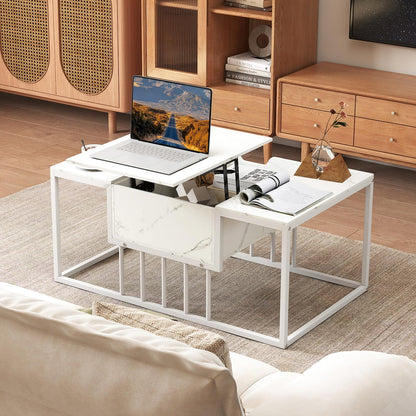 Lift Up Top Coffee Table, Marble Center Table with Hidden Storage