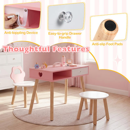 Kids Pretend Nail Salon Playset with Chair and Stool Wooden Toddlers Makeup and Manicure Kit