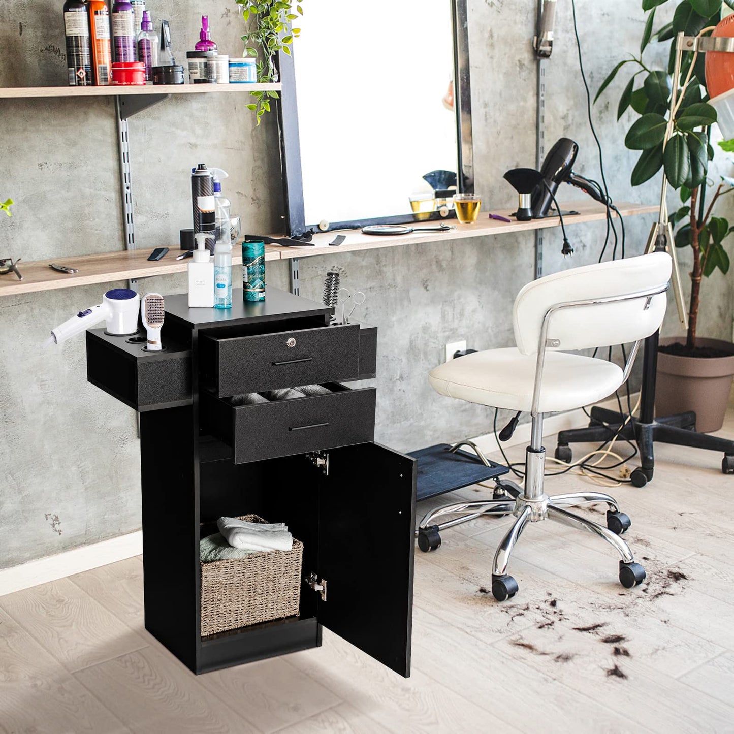 Beauty Salon Storage Cabinet with 6 Hair Dryer Holders