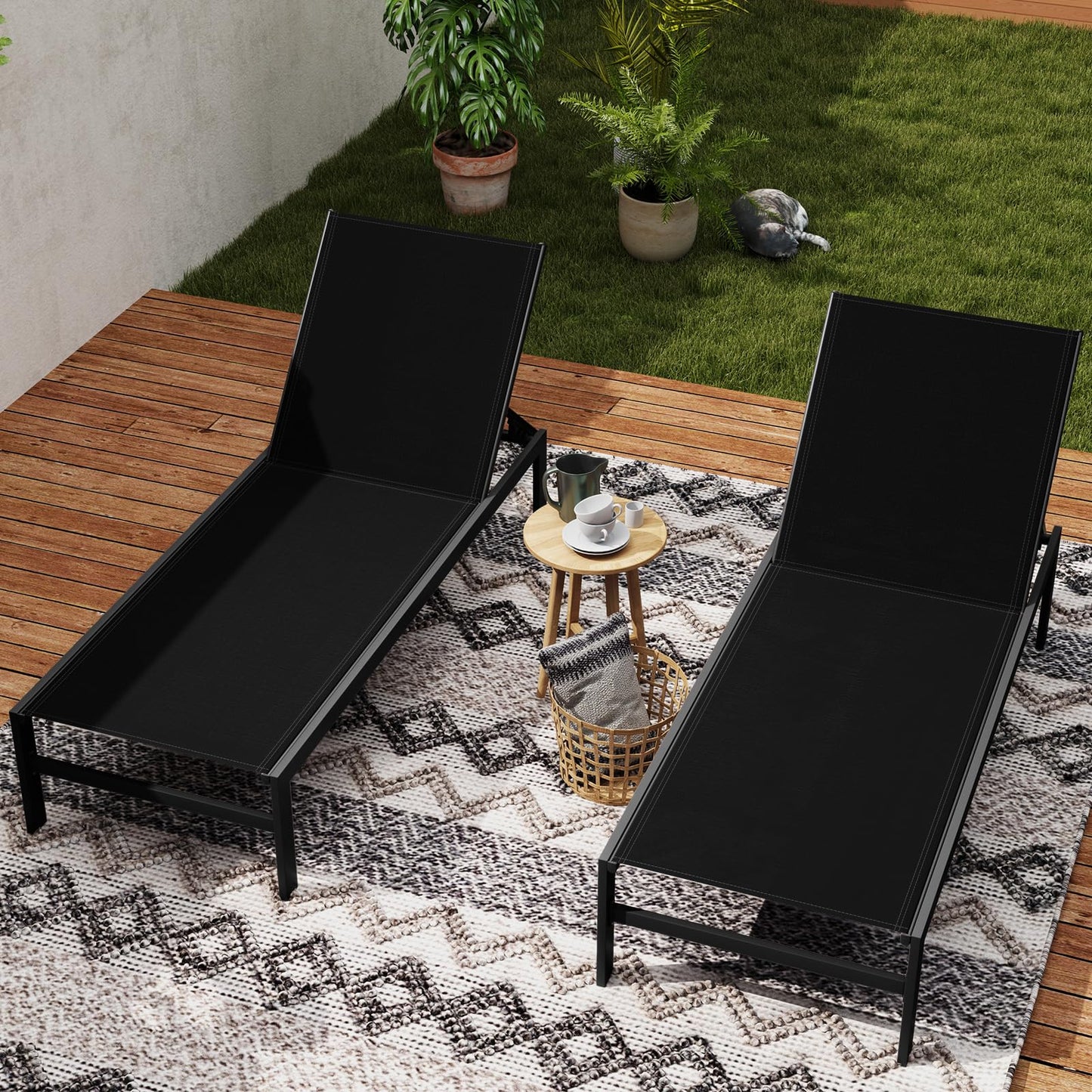 6-Level Adjustable Patio Chaise Lounge Recliner Flat Deck Sunbed