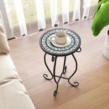 Mosaic Round Bistro Coffee Table with Ceramic Tile Tabletop