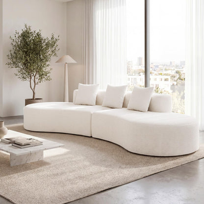 306cm Curved Sofa Couch, 5-Seater Sectional Boneless Sofa Bed with 3 Comfy Pillows