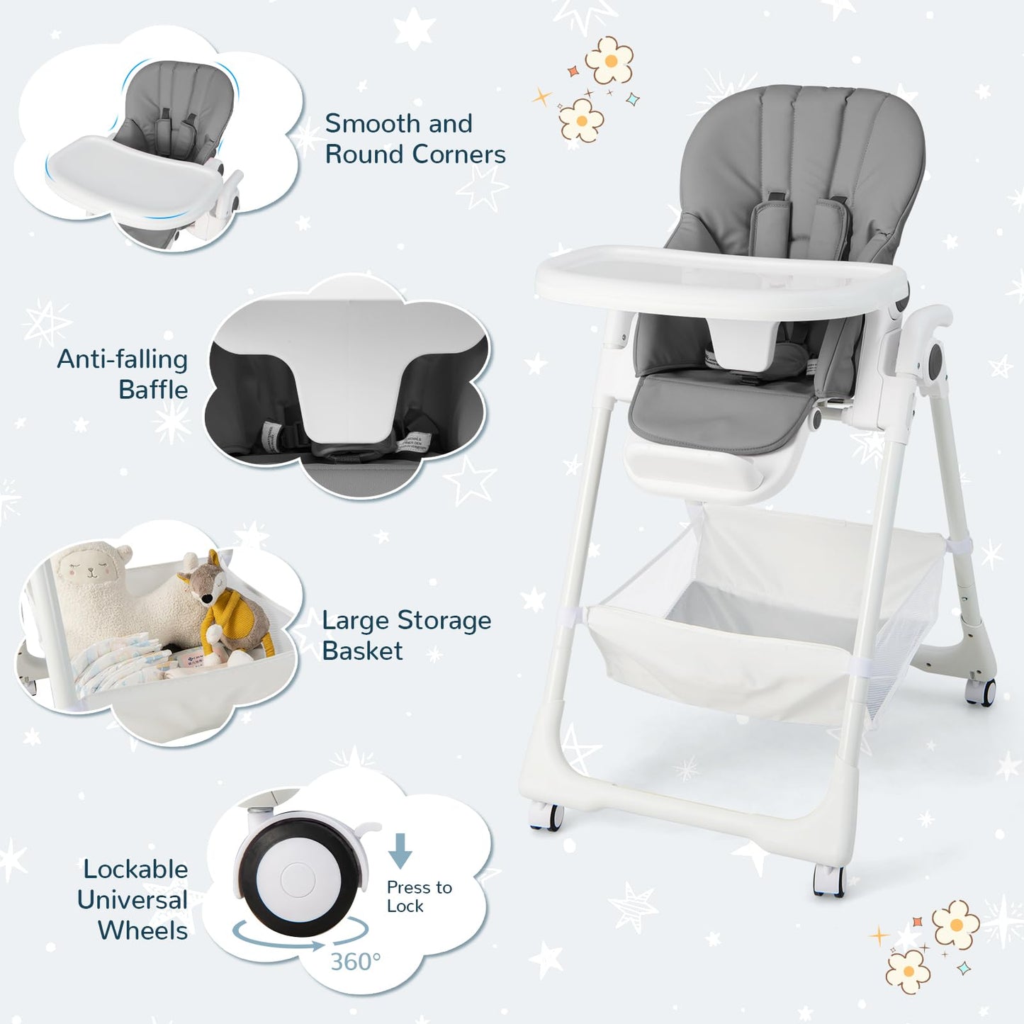 Adjustable Toddlers Highchair with Storage Basket