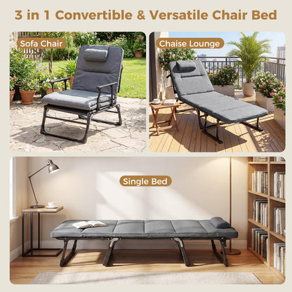 3-in-1 Folding Camping Cot with Removable Mattress and Flip-up Pillow