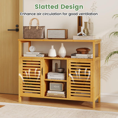 Bamboo Bathroom Cabinet 2-Door Storage Organizer with Shelves