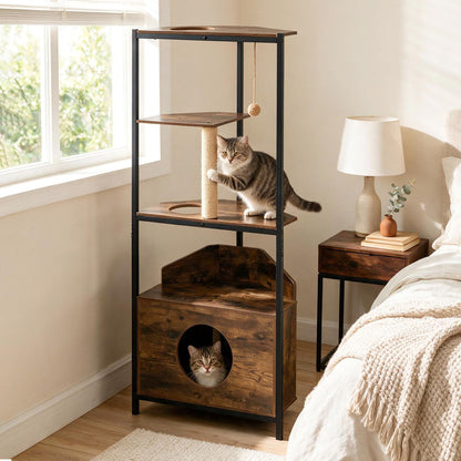 Cat Tree, 156cm Tall Modern Kitten Climbing Tower with Condo