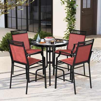 Fabric Outdoor Bar Stools Set of 2 with High Back Armrests & Footrest