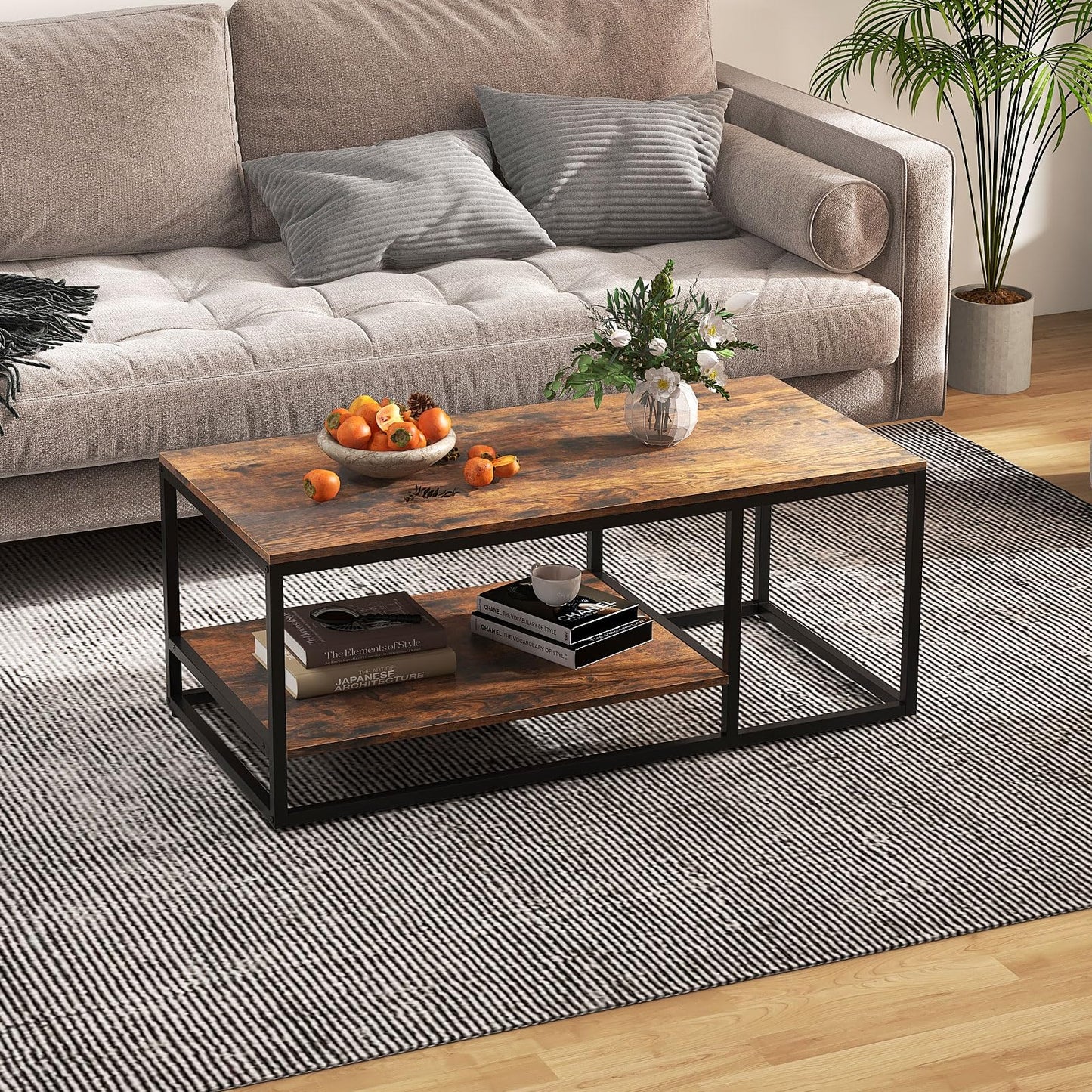 2-Tier 105 cm Industrial Wood Accent Coffee Center Table
