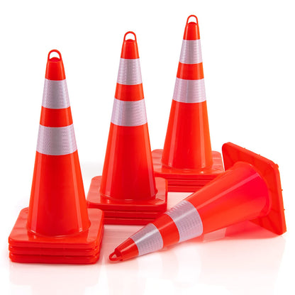 10/12 Pack 69cm Traffic Cones, Self Weighted Orange Road Safety Cones with Reflective Collars