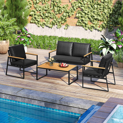 4 Pieces Patio Furniture Set with Thick Cushions for Backyard