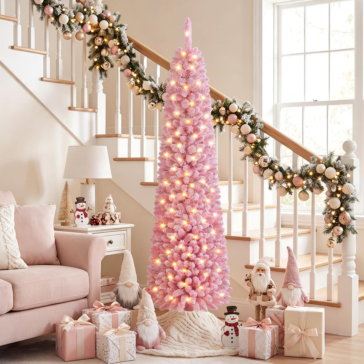 Pre-Lit Artificial Christmas Tree, Slim Pencil Xmas Tree