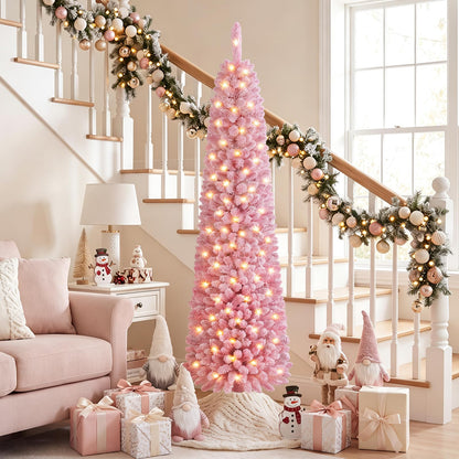 Pre-Lit Artificial Christmas Tree, Slim Pencil Xmas Tree