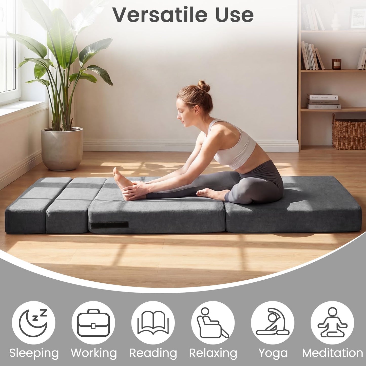 Folding Sofa Bed, 3-in-1 Convertible Sleeper Chair Futon Couch Bed with 2 Pillows