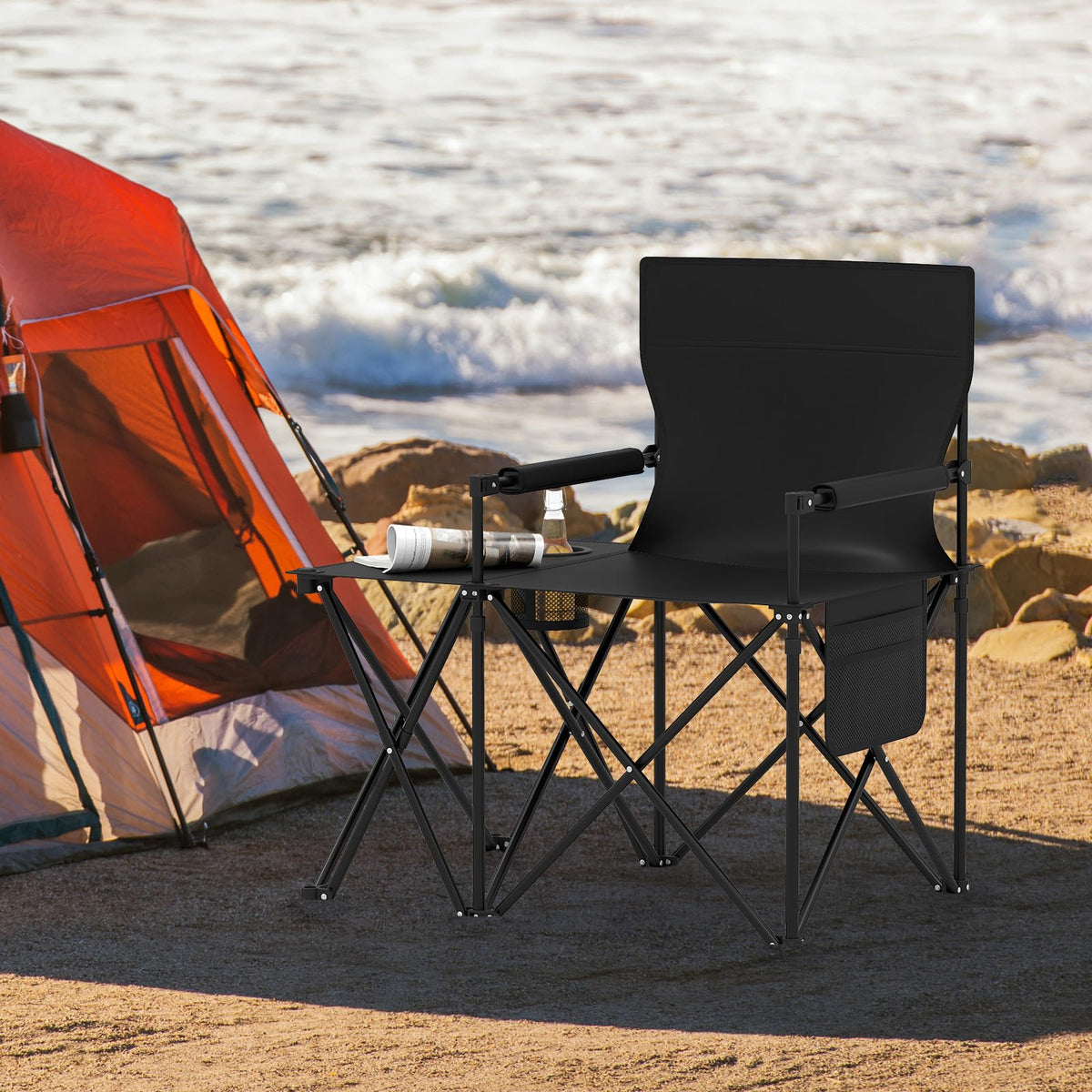 2 Pack Oversized Folding Camping Chair with Side Table and 2 Storage Pockets