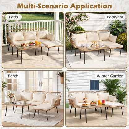 3-Piece Patio Furniture Set with Coffee Table and L-Shaped Sectional Sofa