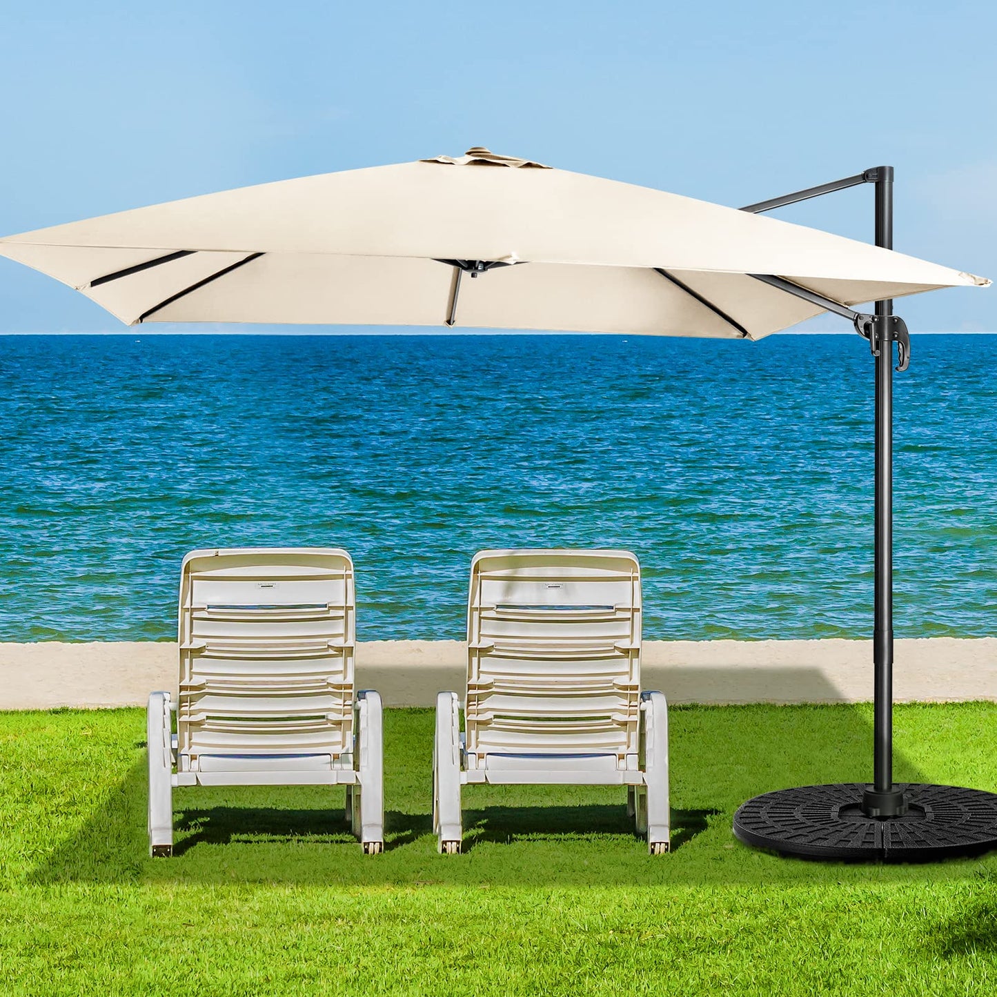 Patio Umbrella Square Offset with Cross Base and Tilt Adjustable