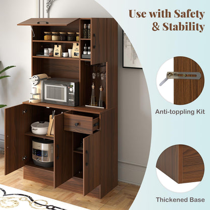 167cm Tall Pantry Cabinet with Hutch and Power Outlets