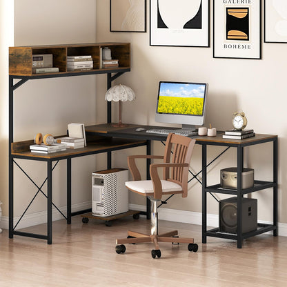 L-Shaped Computer Desk with Storage Hutch, 158 x 123 cm Reversible Study Writing Workstation