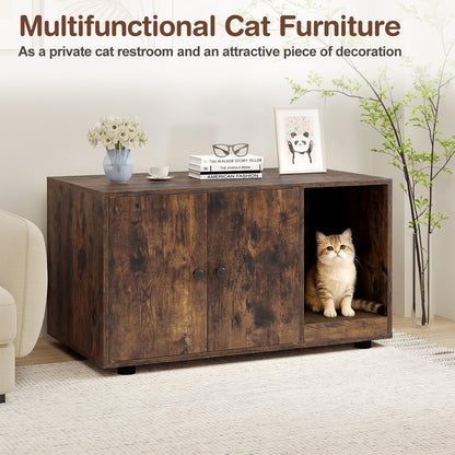 Wooden Cat Litter Box Enclosure Hidden Litter Box Furniture with Scratching Board
