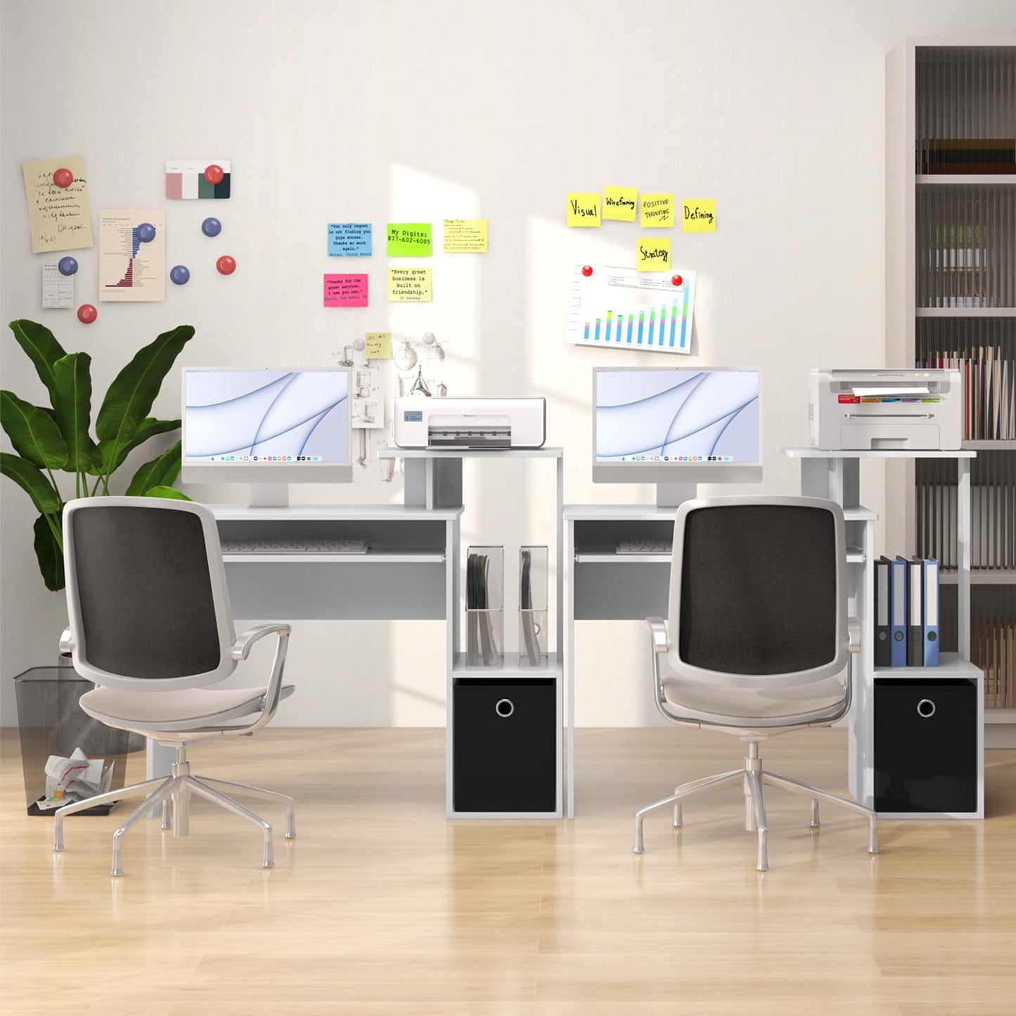 Space-saving Computer Desk with Open Shelf and Fabric Storage Drawer