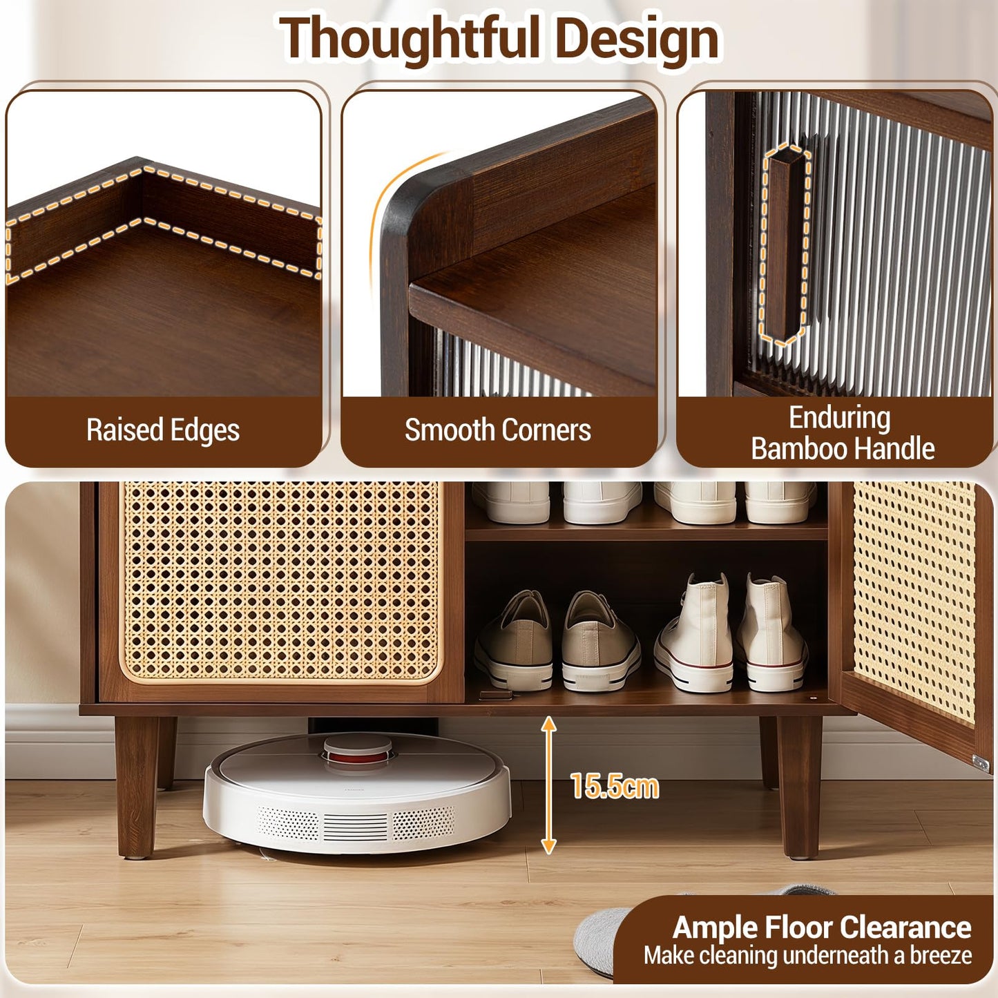 Bamboo Shoe Cabinet, 6-Tier Shoe Storage Cupboard