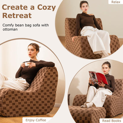 Bean Bag Chair with Ottoman Accent Lazy Sofa Chair Set