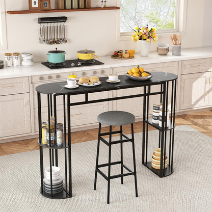 150cm Bar Table with Faux Marble Top & Side Shelves