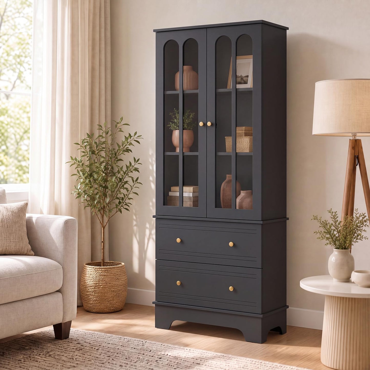 180cm Tall Kitchen Cupboard with Glass Doors