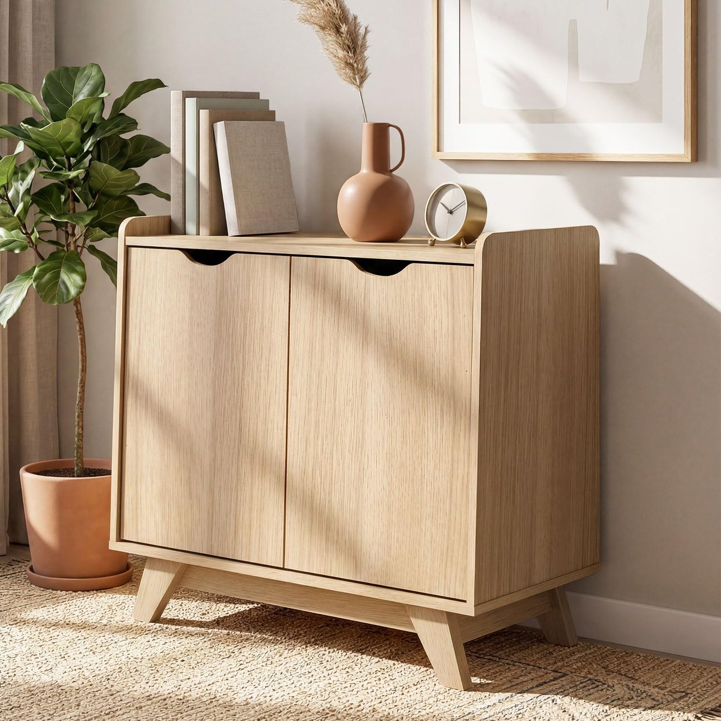 2 Door Storage Cabinet, Wooden Buffet Sideboard with 5-Level Adjustable Shelf