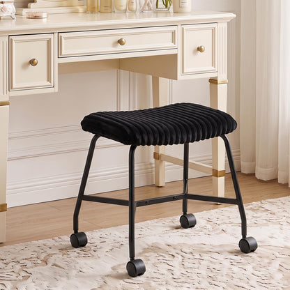 Rolling Makeup Vanity Stool Set of 2, Plush Accent Footrest