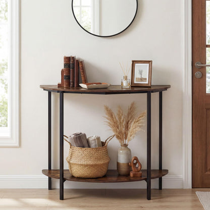 2-Tier Industrial Sofa Couch Table with Open Storage Shelf and Heavy-duty Metal Frame