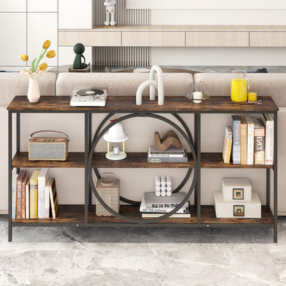 3 Tier Console Table with Faux Wood Grain Top