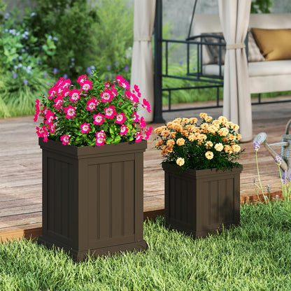 Giantex Square Plastic Planters Set of 2 48cm Large & 32cm Small Flower Pots with Drainage Holes