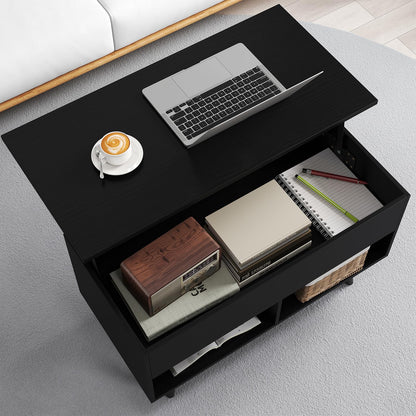 Lift Up Top Coffee Table with Hidden Storage Compartment and Open Shelf