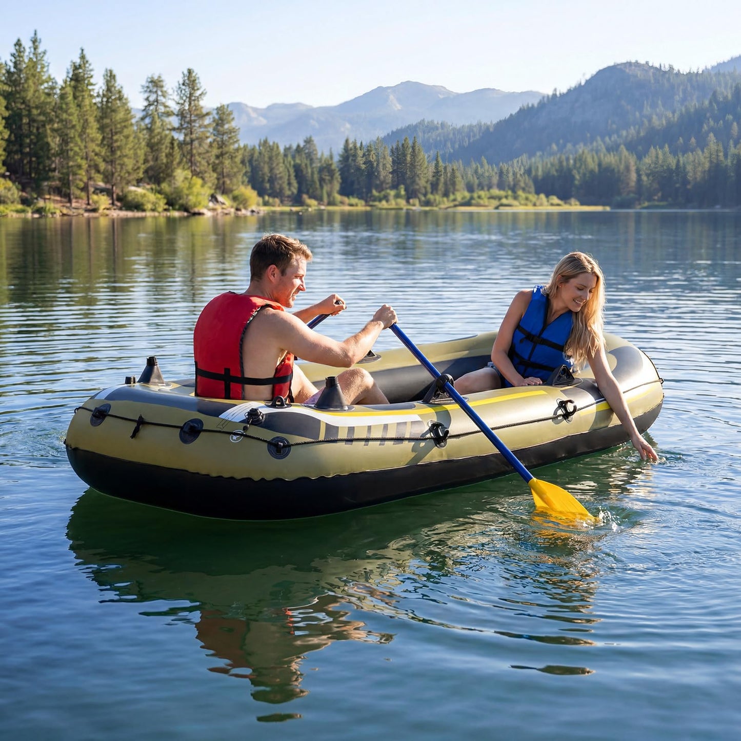 Inflatable Boat, 3/4-Person Fishing Raft Set