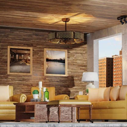 Caged Crystal Ceiling Fan Light with 6 Gear Speeds and 3 Fan Blades