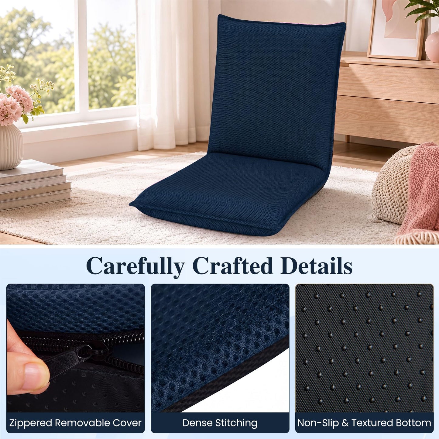Folding Sofa Chair Bed, 6-Position Adjustable Floor Chair