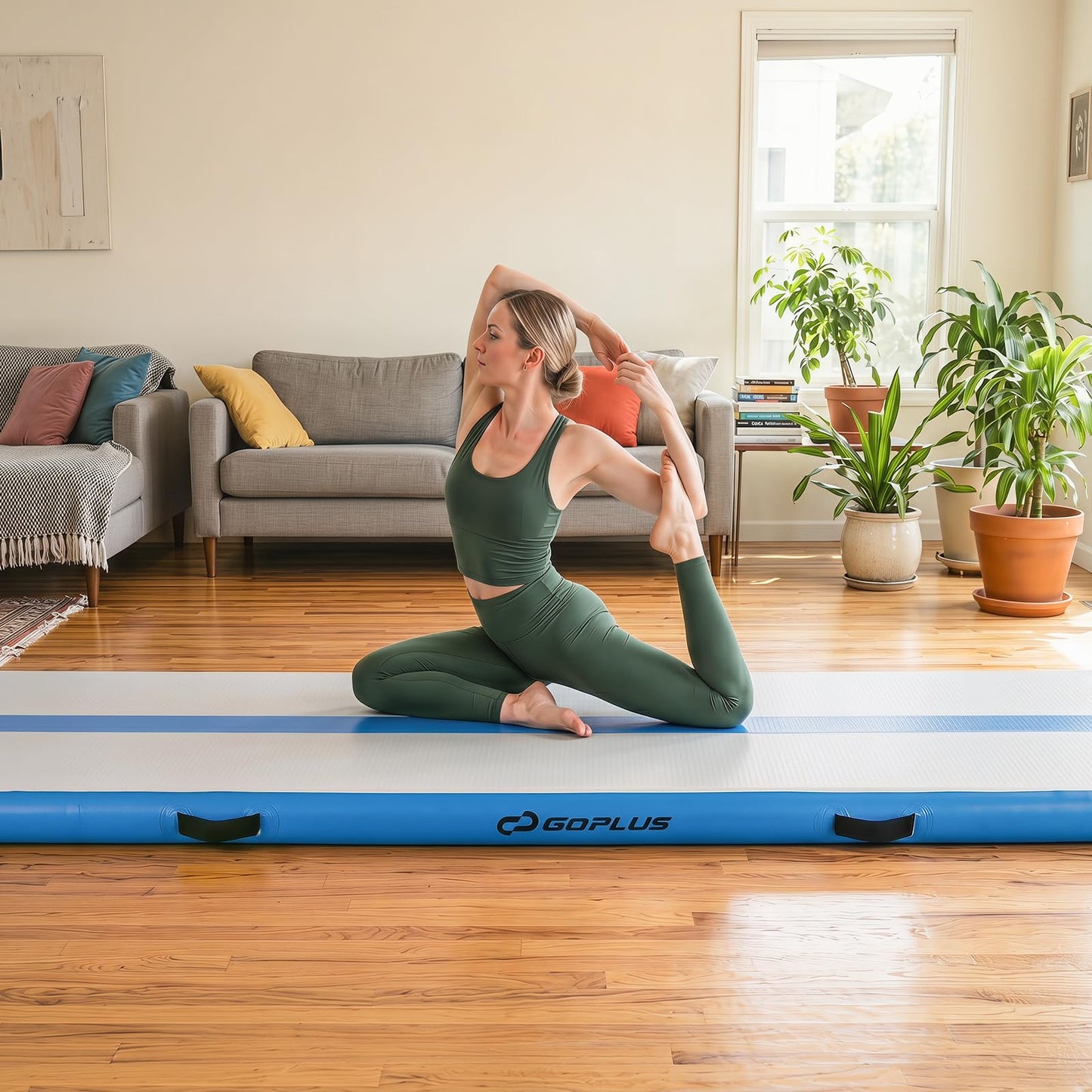 Inflatable Gymnastic Mat, 3M Home Gym Yoga Training Mat with Premium PVC Construction