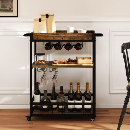 Home Bar Cart on Wheels Kitchen Serving Cart with Removable Tray