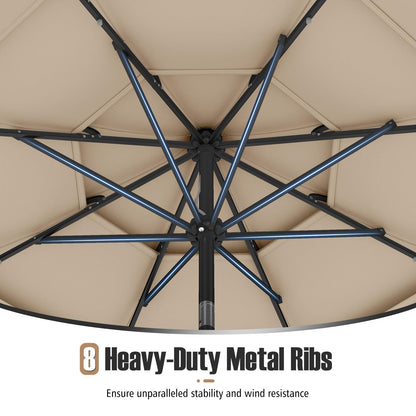 3M 3-Tier Heavy Duty 8-Ribs Solar Patio Umbrella with 32 LED Lights