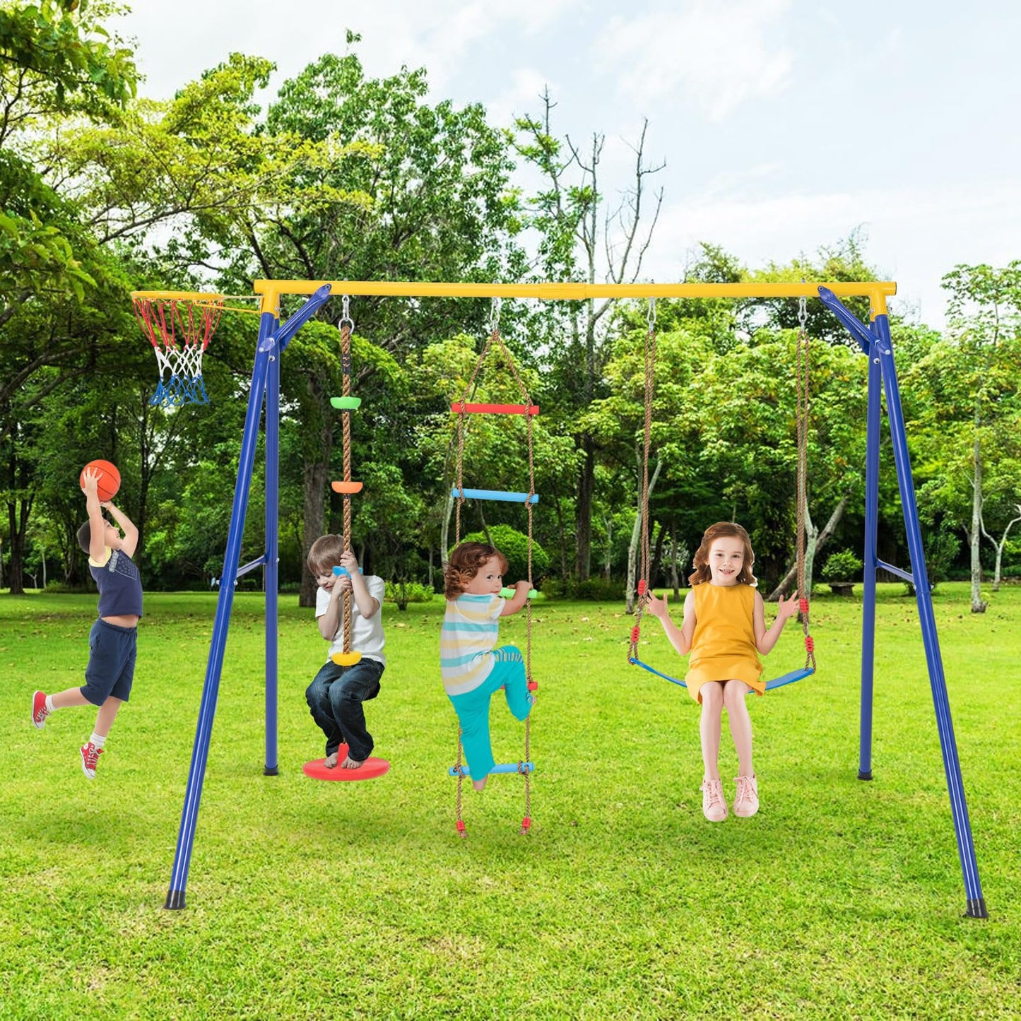 4-in-1 Kids Metal Swing Stand with Double Swings