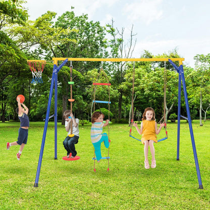4-in-1 Kids Metal Swing Stand with Double Swings