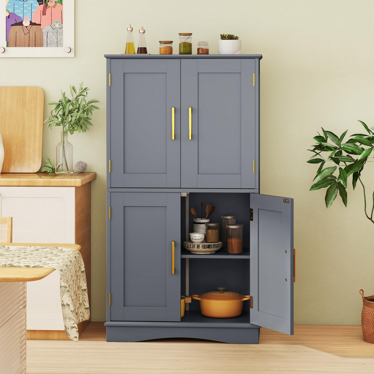 Bathroom Floor Cabinet, 110cm Freestanding Storage Cupboard