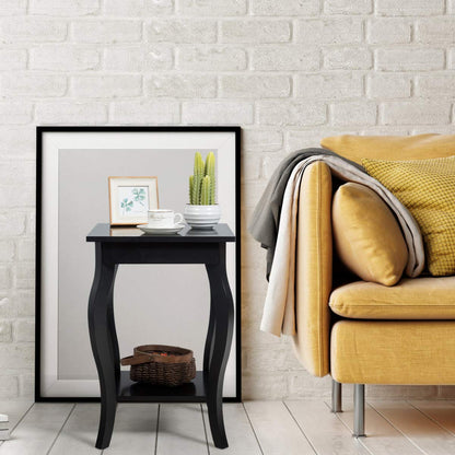 Accent End Table with Elegant Curved Legs and 2-Tier Open Storage Shelves