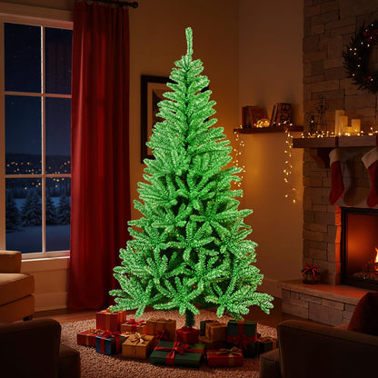 180 CM Glow-in-the-dark Artificial Christmas Tree Hinged Xmas Tree with 692 Branch Tips and Foldable Metal Stand
