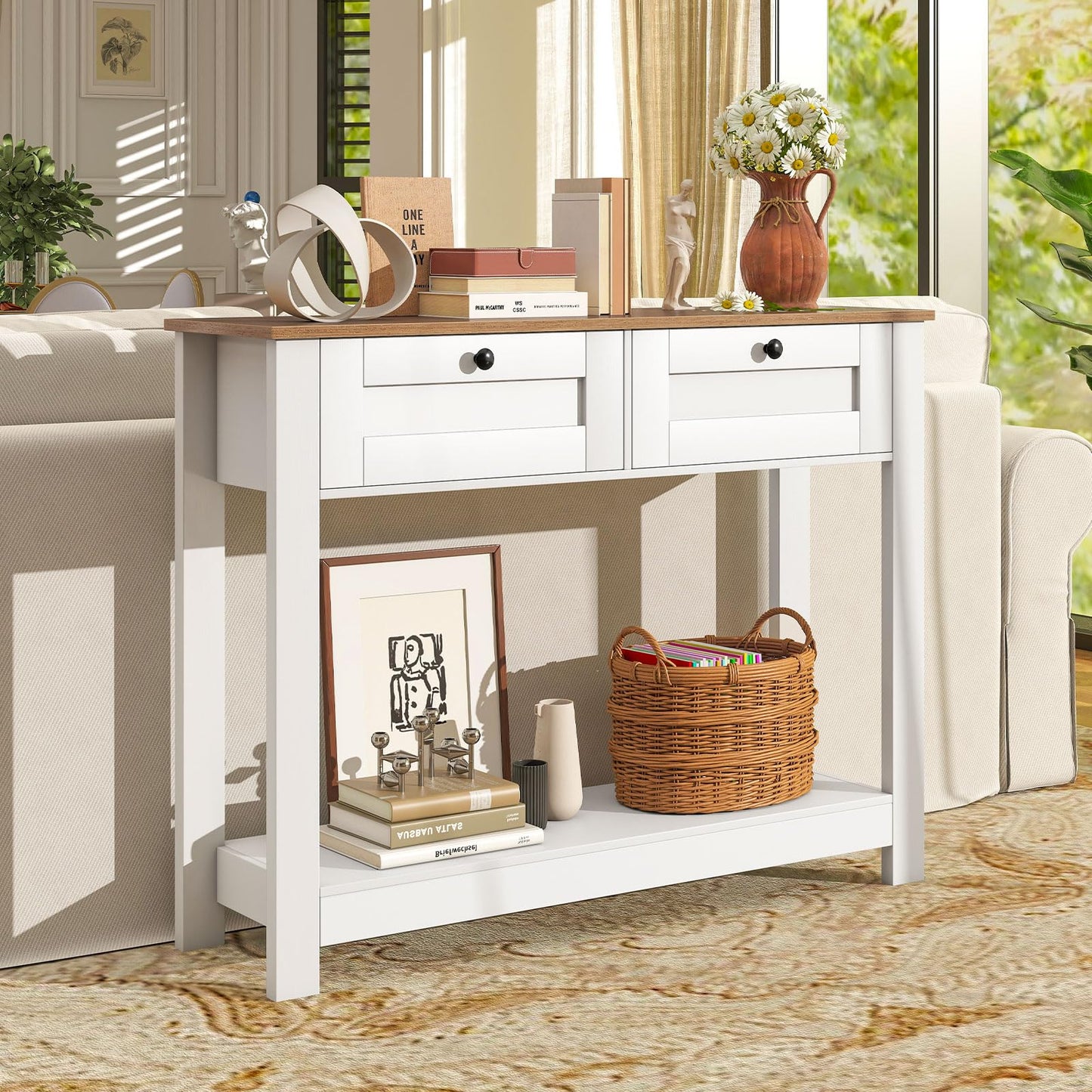 Console Table with 2 Drawers 106 CM Long Entryway Table