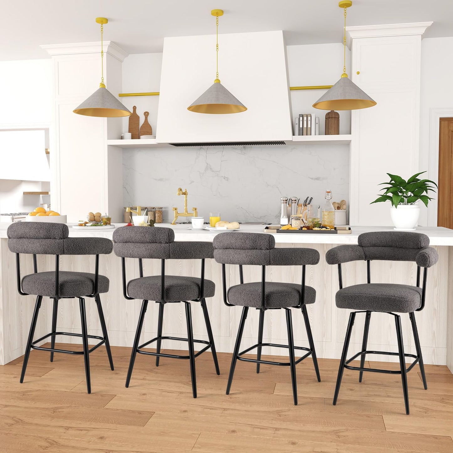 Swivel Bar Stool Set of 2 Counter Height Chairs with Curved Back