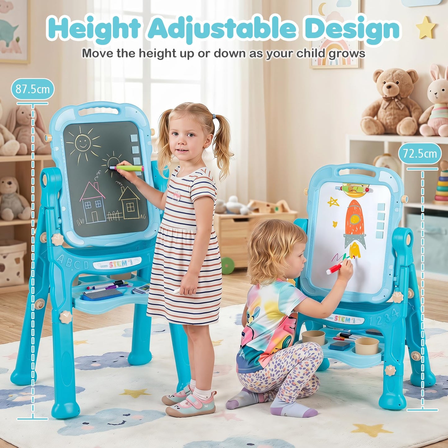 4-In-1 Double Side Easel for Toddler with Magnetic Chalkboard