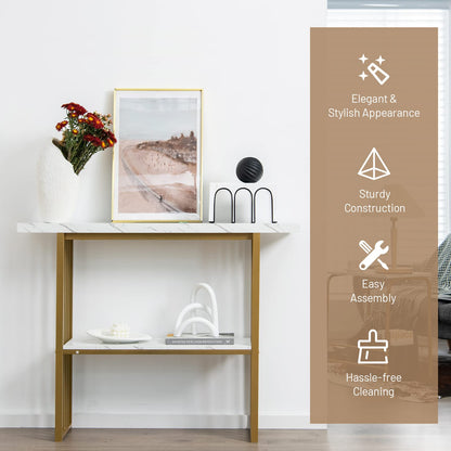 2 Tier Faux Marble Console Table for Entryway Living Room Bedroom