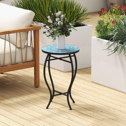Mosaic Round Bistro Coffee Table with Ceramic Tile Tabletop